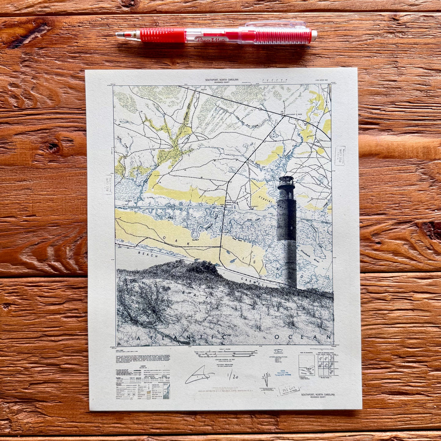 Mini Print: NC | Oak Island Lighthouse | Oak Island, North Carolina | 8" x 10" Silkscreen