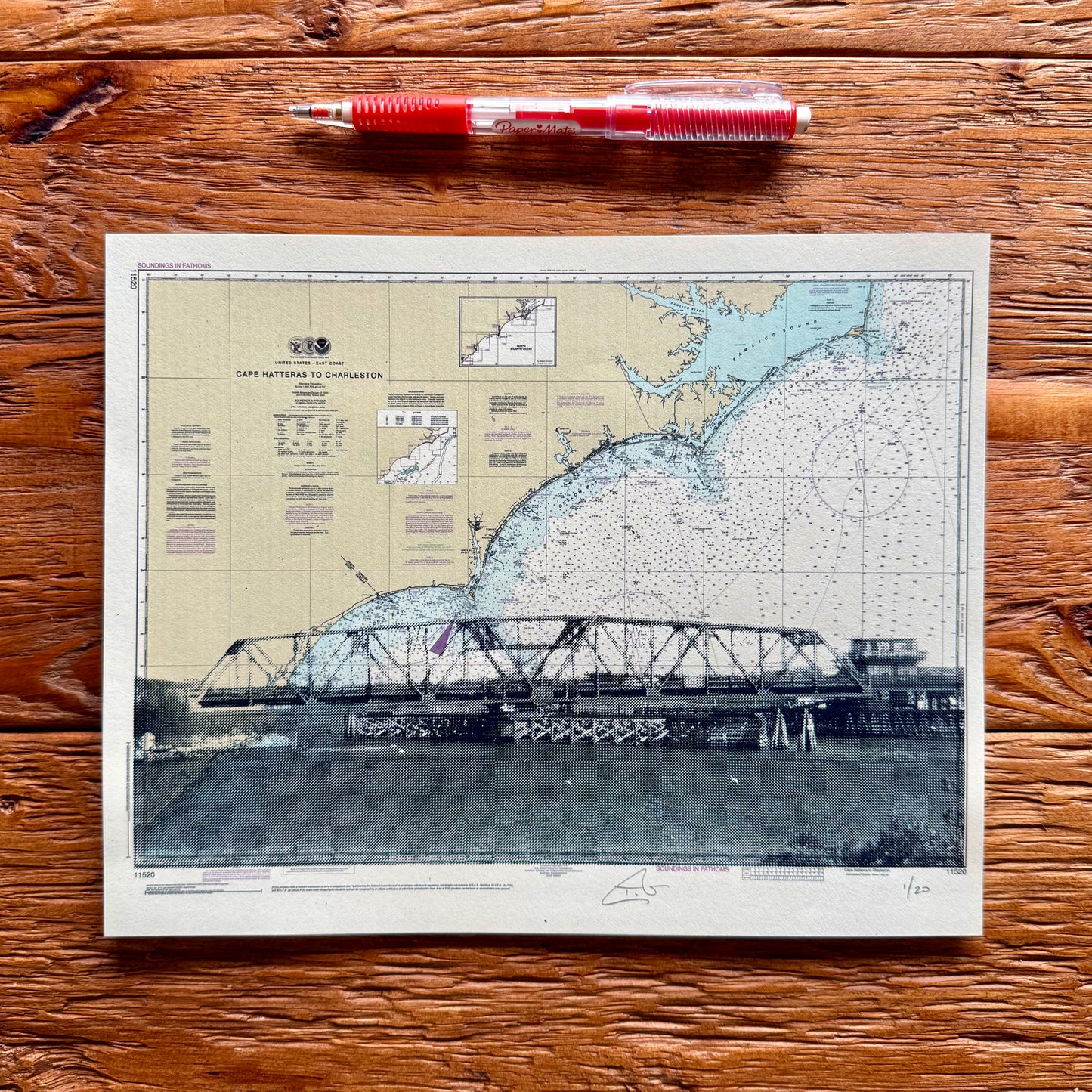 Mini Print: NC | Surf City Swing Bridge | Surf City, North Carolina | 8" x 10" Silkscreen