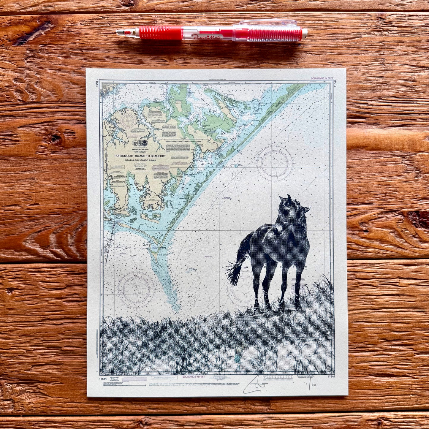 Mini Print: NC | Shackleford Banks Horse | Cape Lookout, North Carolina | 8" x 10" Silkscreen