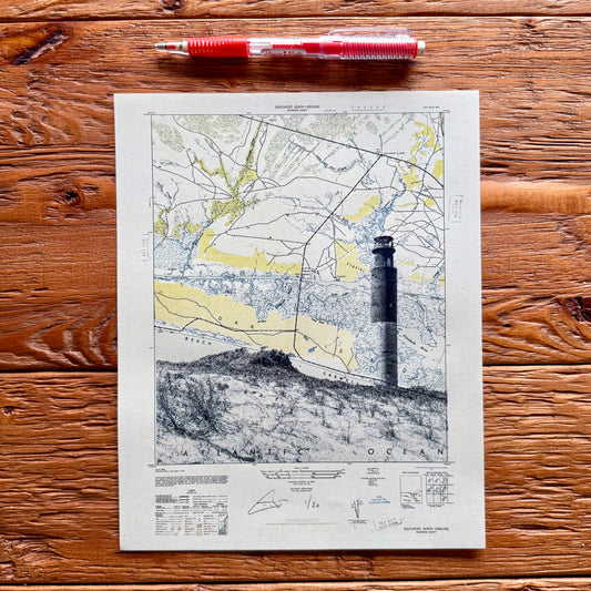 Mini Print: NC | Oak Island Lighthouse | Oak Island, North Carolina | 8" x 10" Silkscreen