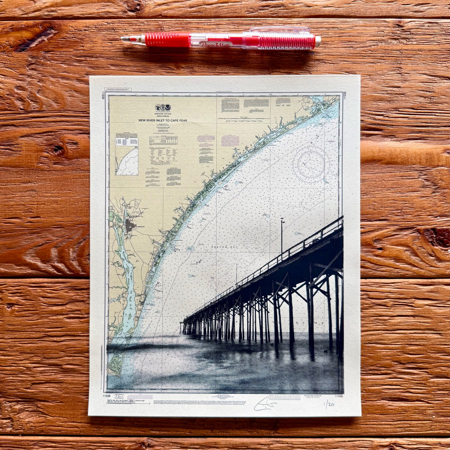 Mini Print: NC | Carolina Beach Pier | Carolina Beach, North Carolina |  8" x 10" Silkscreen
