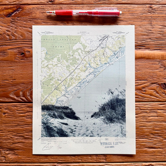 Mini Print: NC | Topsail Beach Dunes | Topsail Beach, North Carolina |  8" x 10" Silkscreen