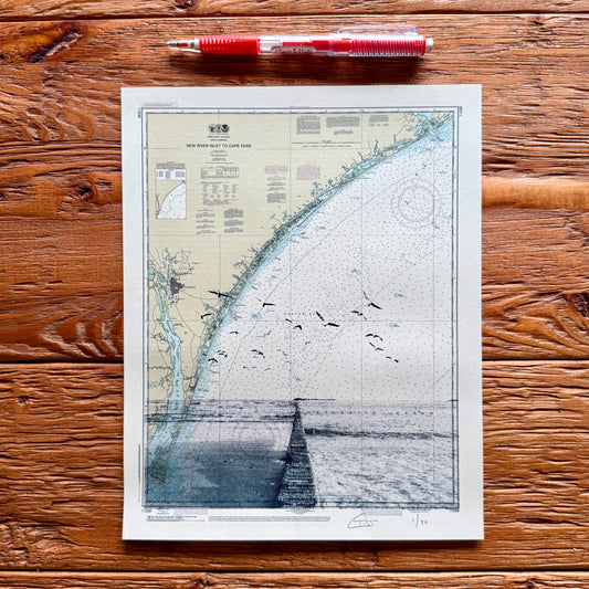 Mini Print: NC | South End WB | Wrightsville Beach, North Carolina |  8" x 10" Silkscreen
