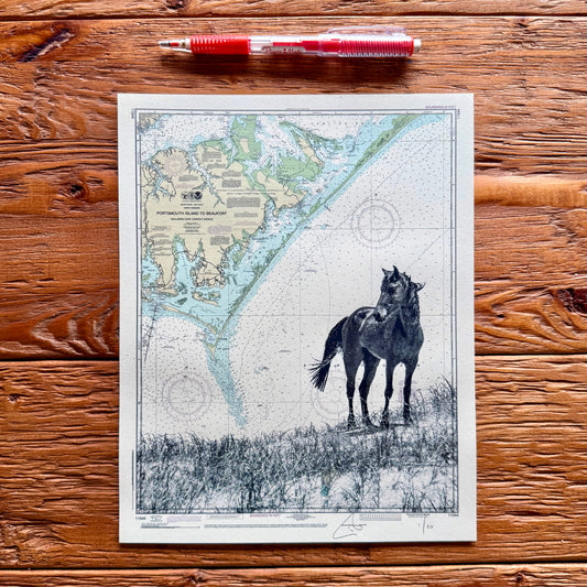 Mini Print: NC | Shackleford Banks Horse | Cape Lookout, North Carolina |  8" x 10" Silkscreen