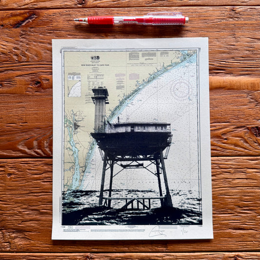 Mini Print: NC | Frying Pan Tower | Onslow Bay, North Carolina | 8" x 10" Silkscreen